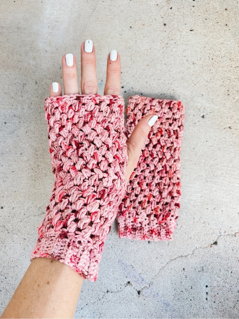 Sweet Pink Puff Stitch Handmade Crochet Fingerless Gloves